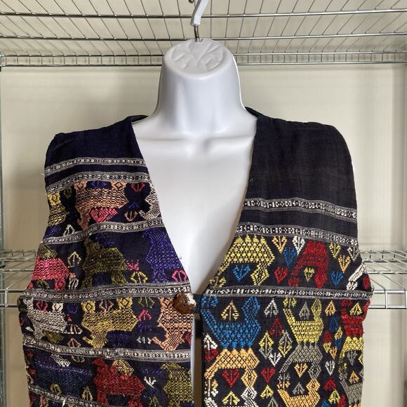 Vintage Women's Embroidered Aztec Tribal Print Vest Est. Size M Tapestry Boho - Picture 5 of 10